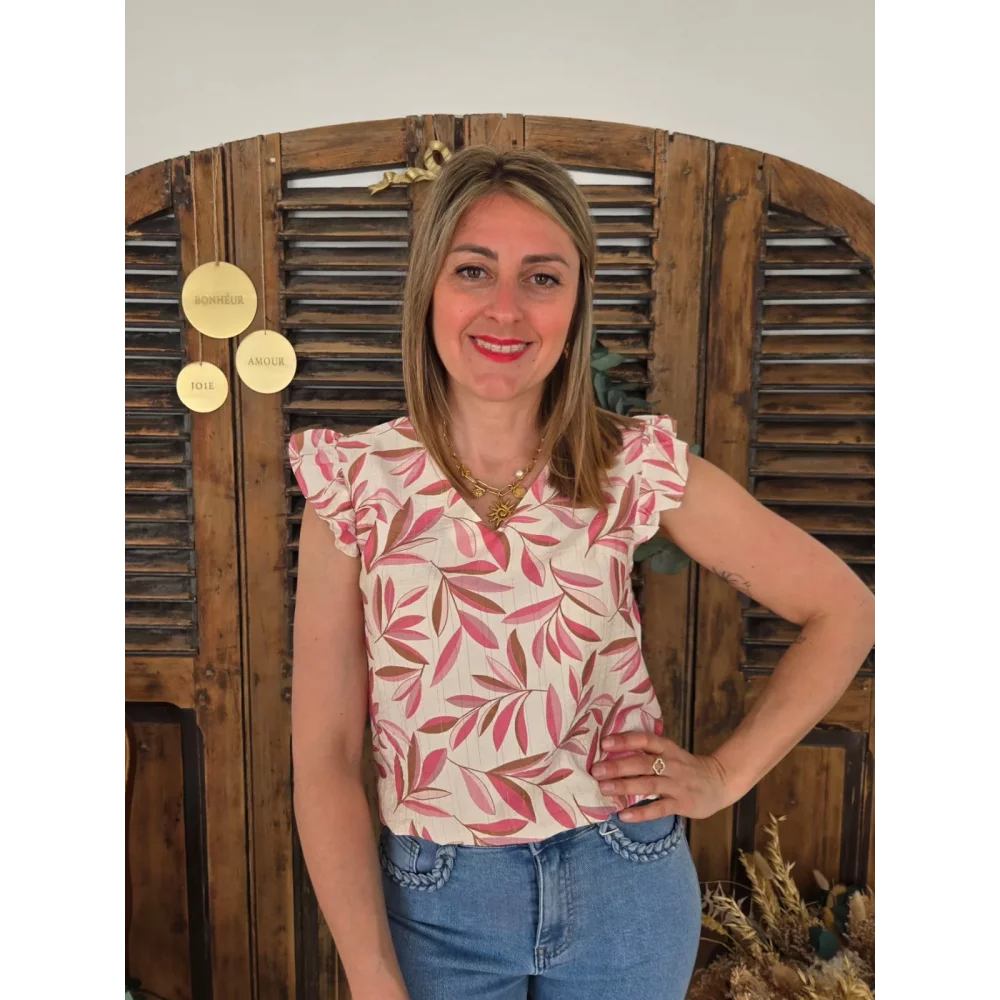 Blouse Meline feuilles rose