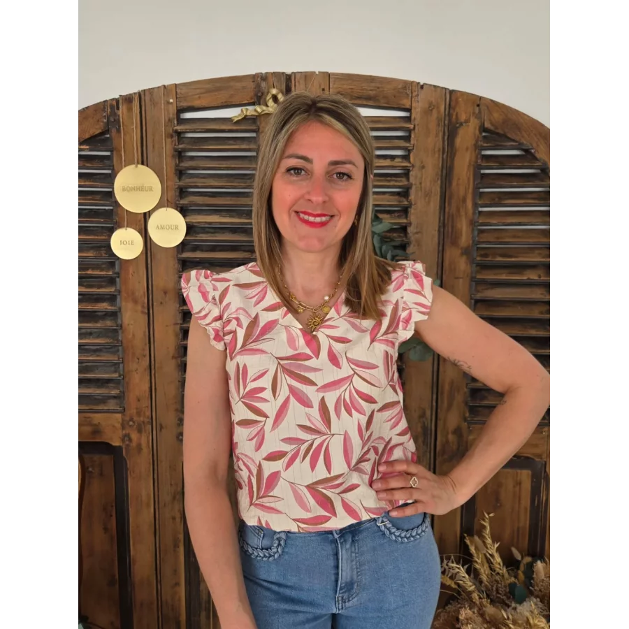Blouse Meline feuilles rose