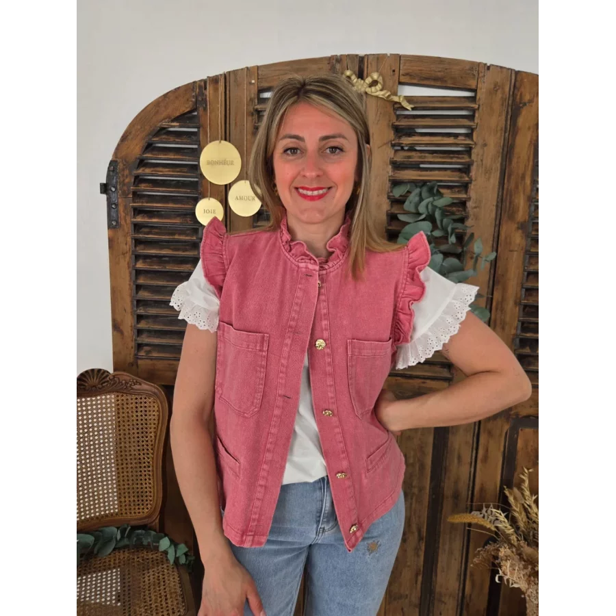 Veste Roxane sans manches vieux rose