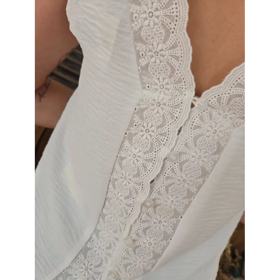 Blouse Leane blanche dos V dentelle