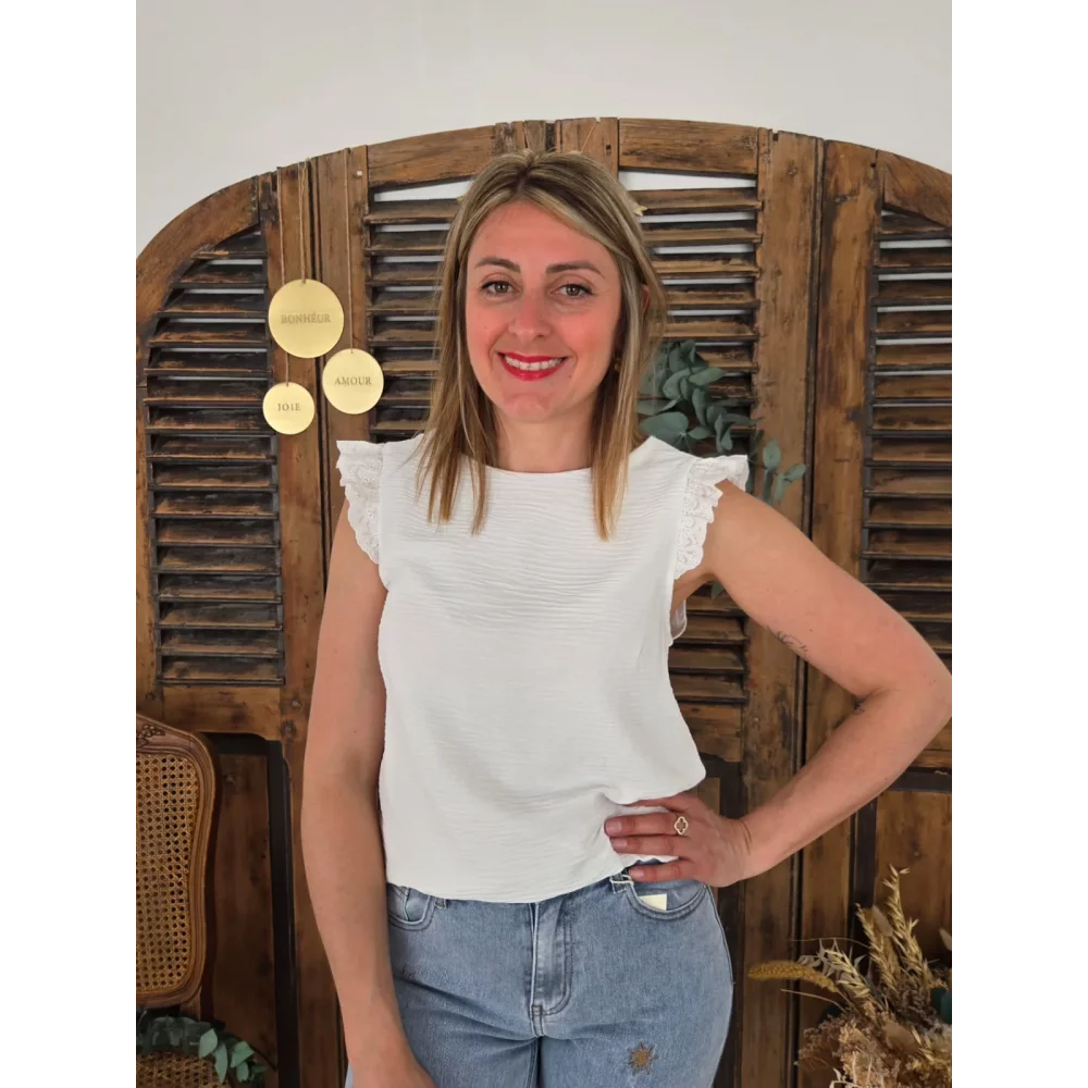 Blouse Leane blanche dos V dentelle