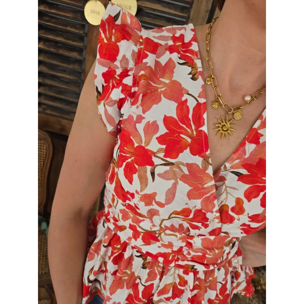 Blouse Noelle fleurs corail