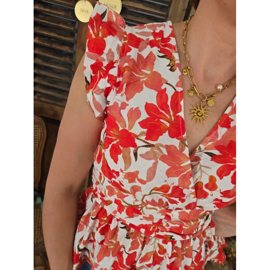 Blouse Noelle fleurs corail