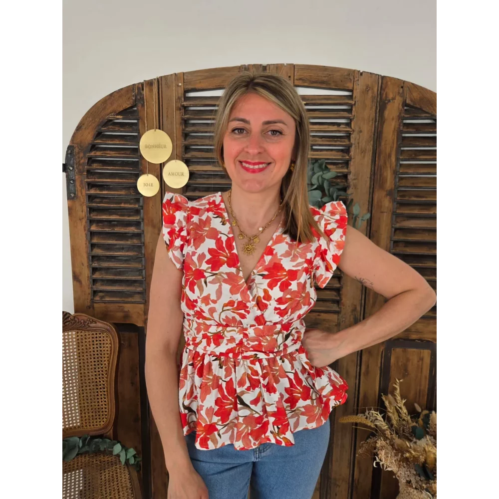 Blouse Noelle fleurs corail