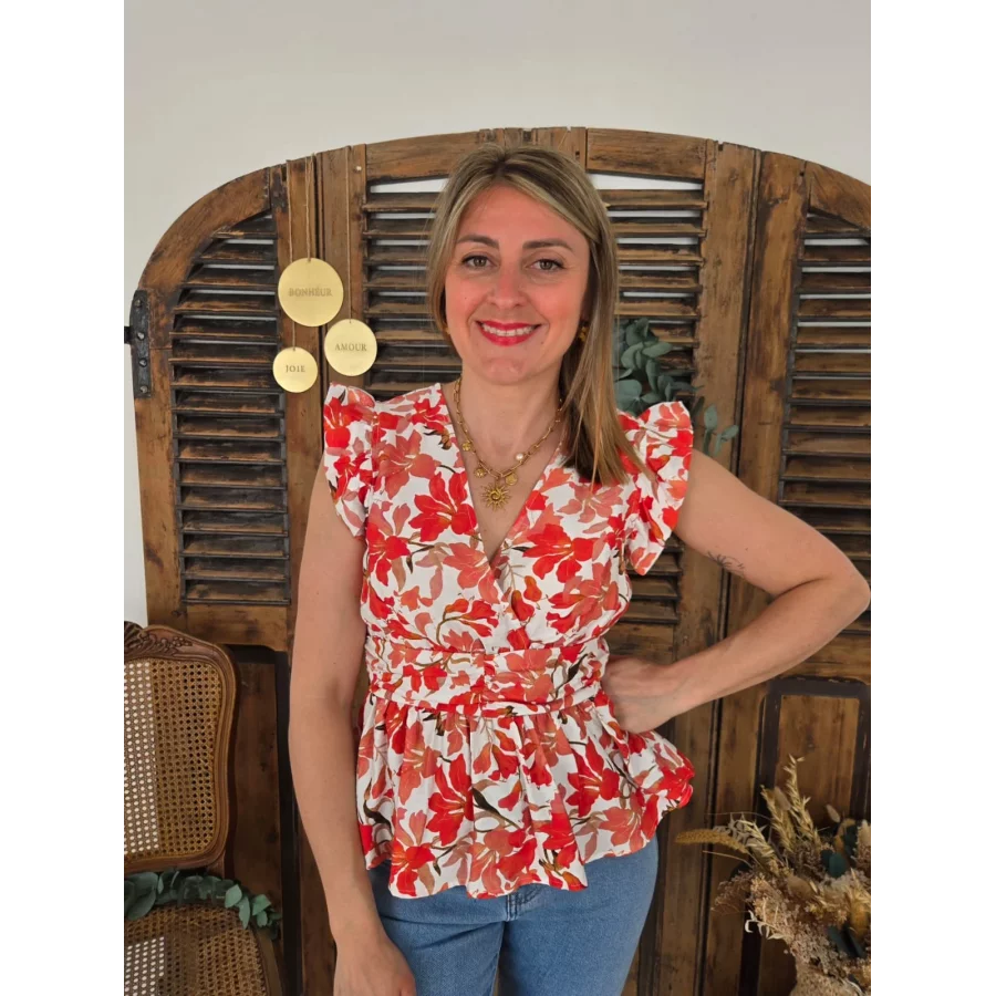 Blouse Noelle fleurs corail