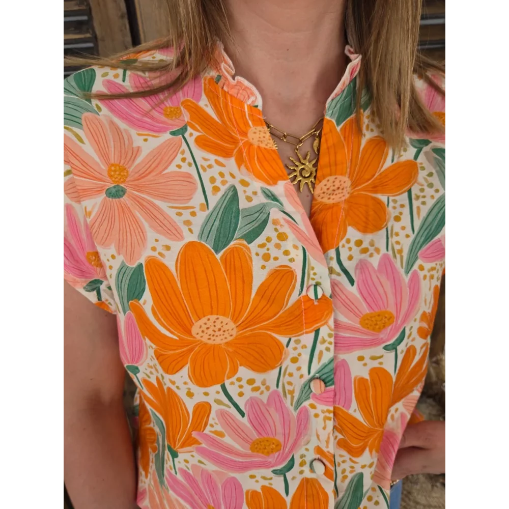 Blouse Pauline fleurs orange