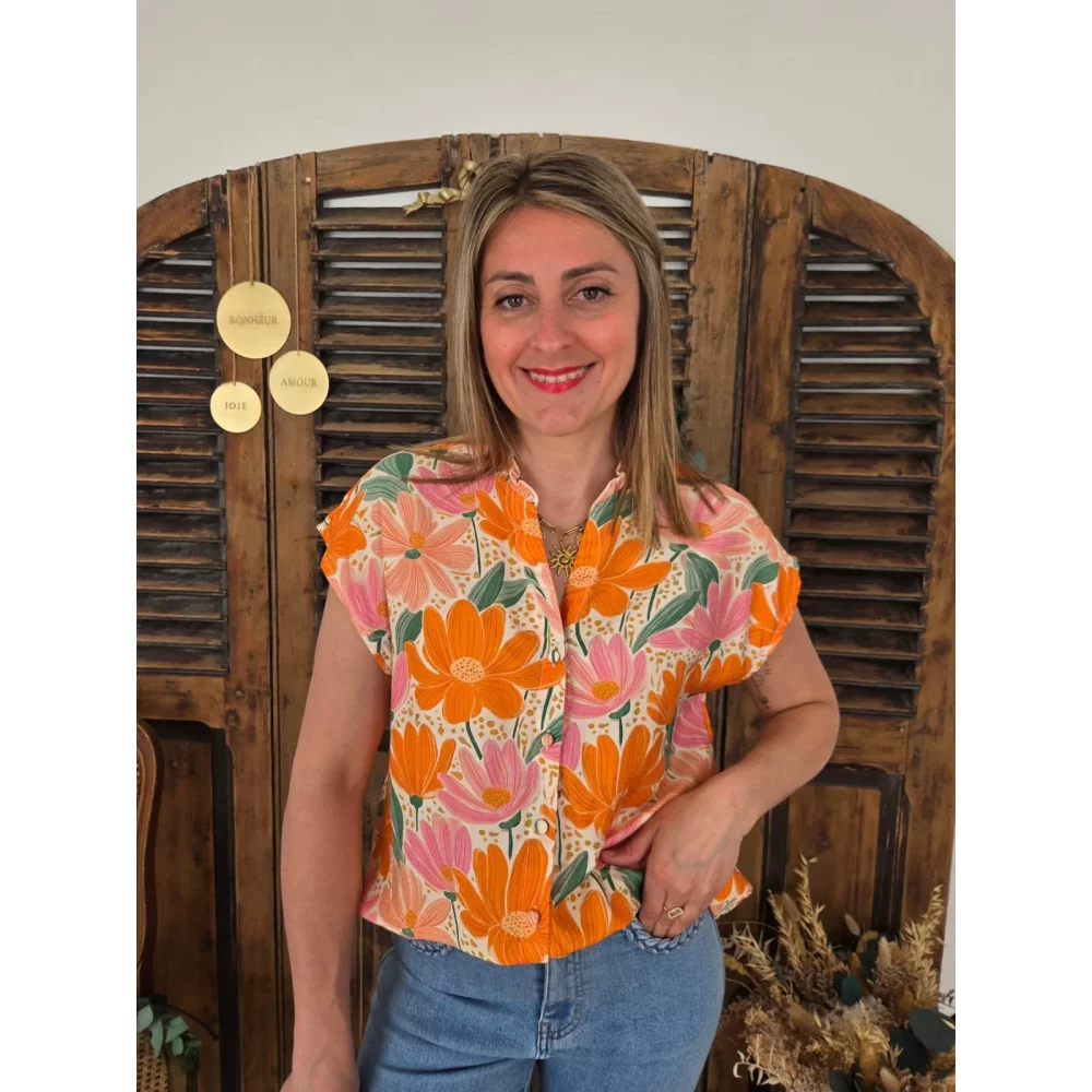 Blouse Pauline fleurs orange