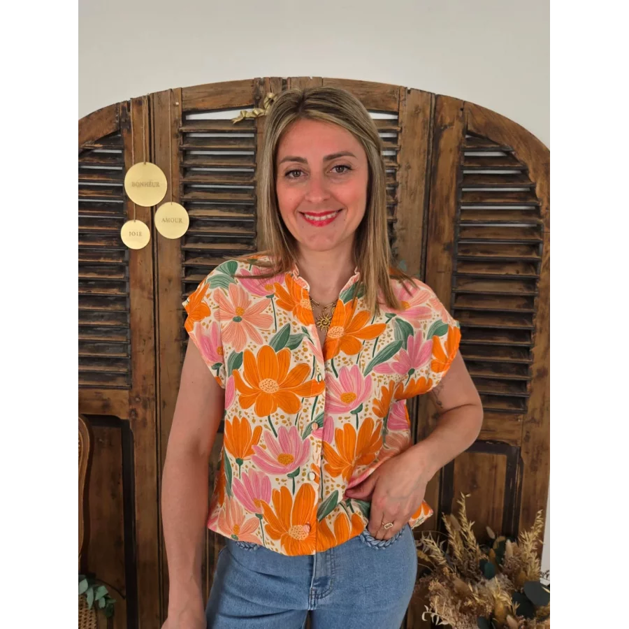 Blouse Pauline fleurs orange