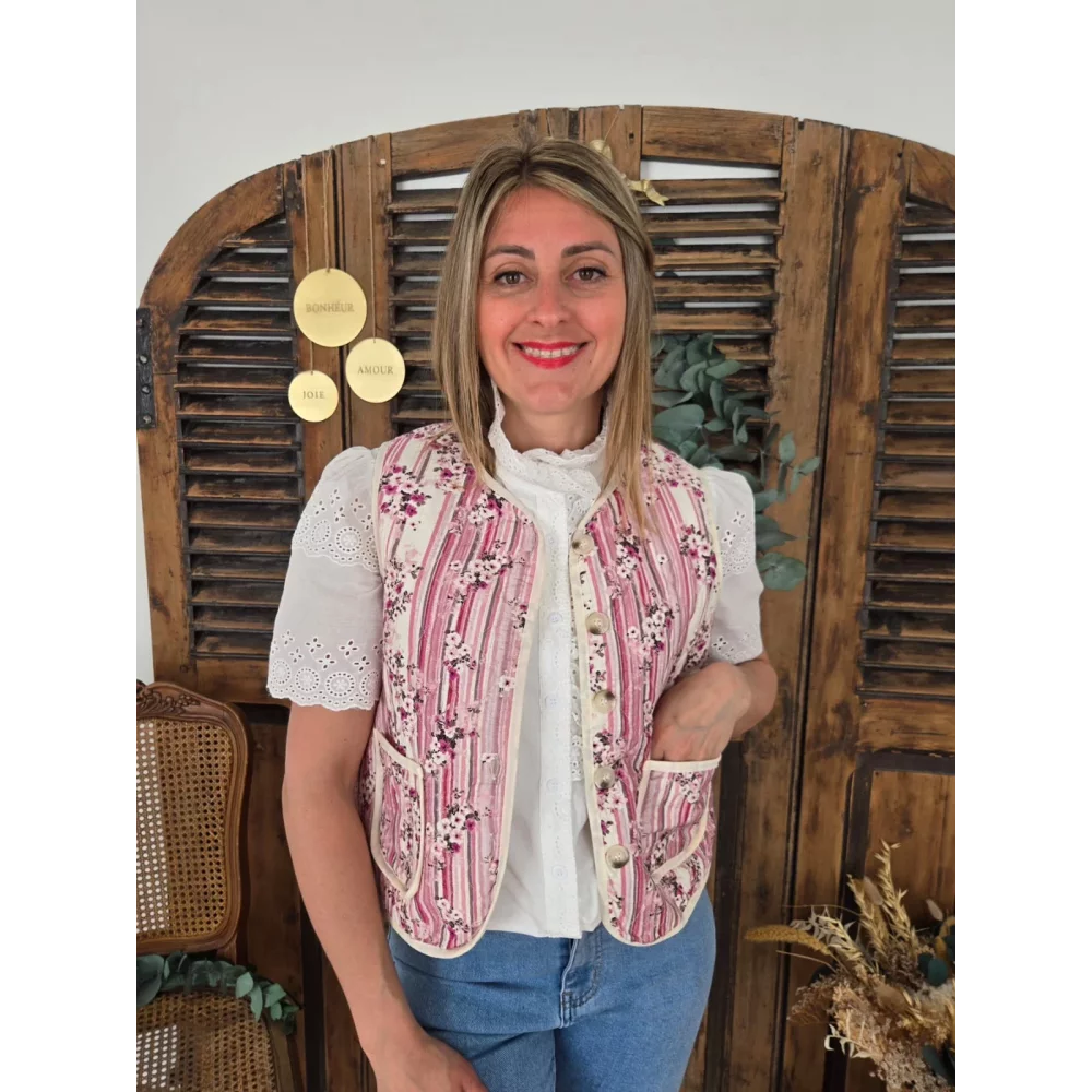 Gilet Jocelyn fleurs rose