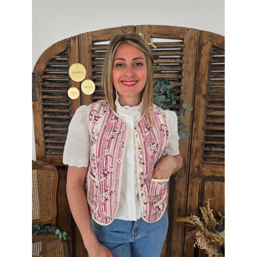 Gilet Jocelyn fleurs rose