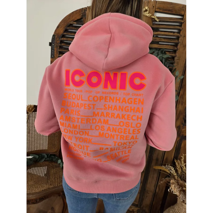 Sweat à capuche Iconic vieux rose