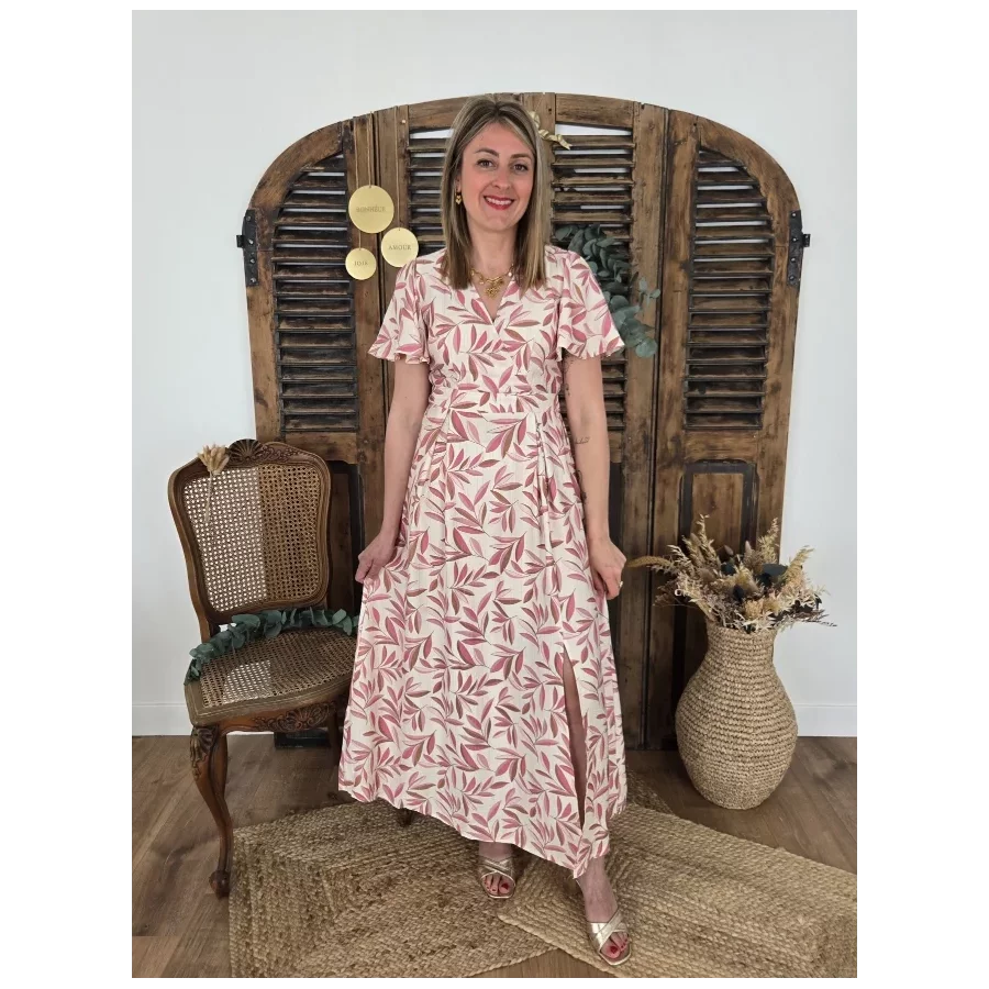 Robe Mila feuilles rose dos nu