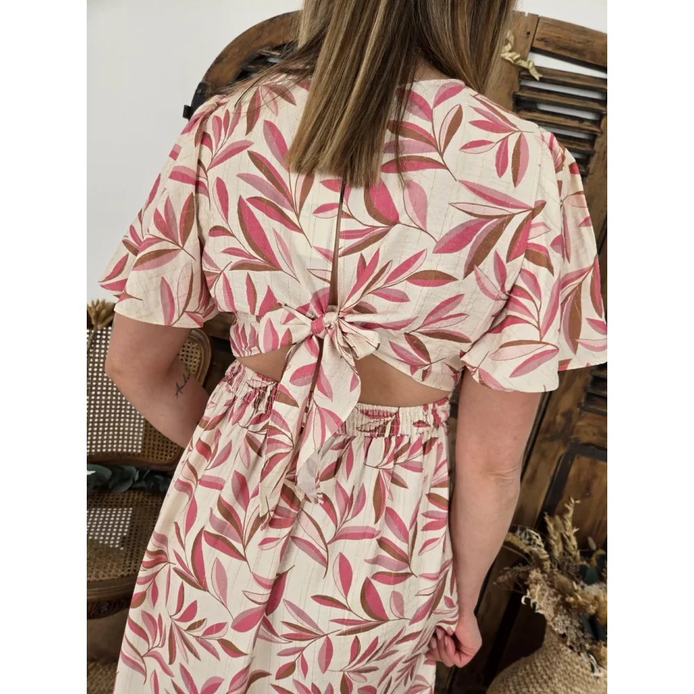 Robe Mila feuilles rose dos nu