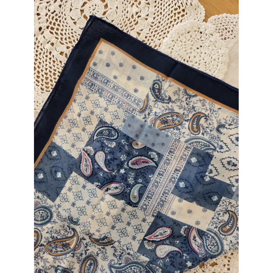 Foulard carré coton viscose bleu