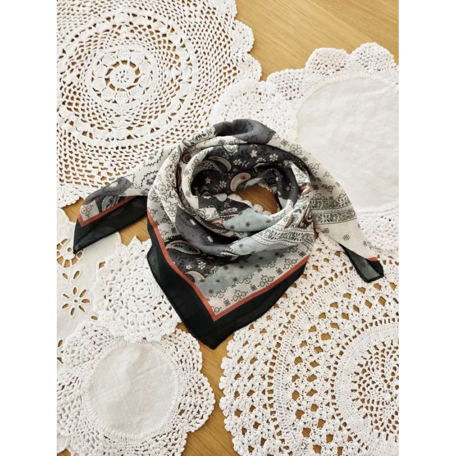 Foulard carré coton viscose kaki