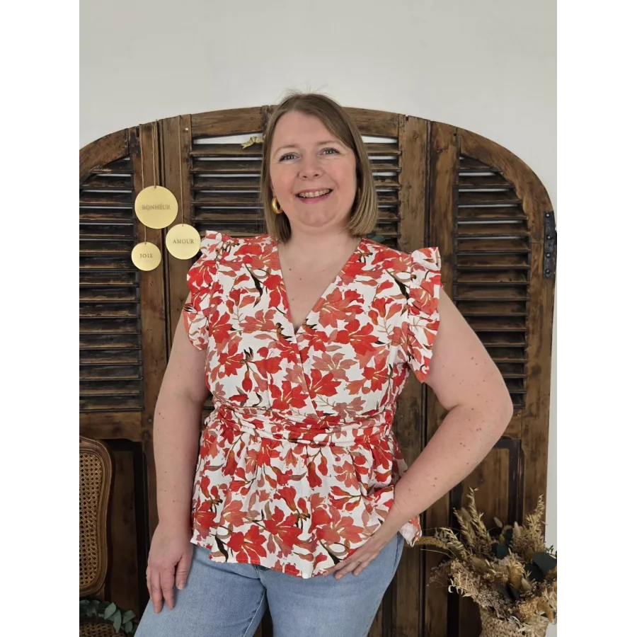 Blouse Noelle fleurs corail
