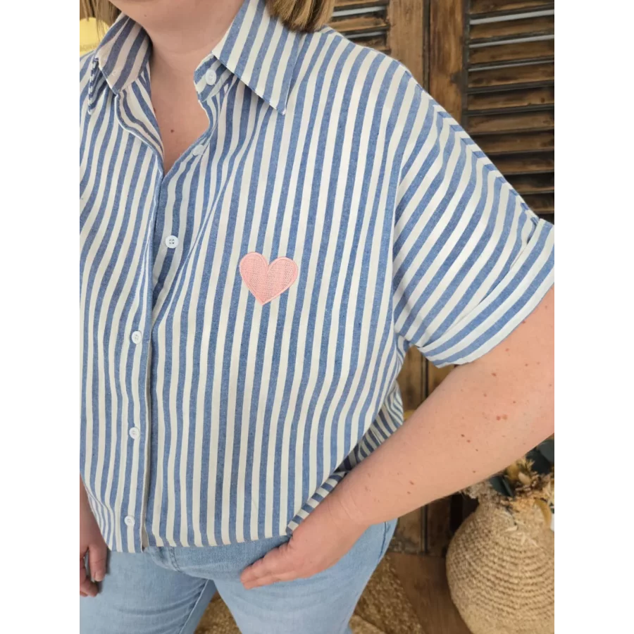 Chemise Floriane rayée bleu coeur rose