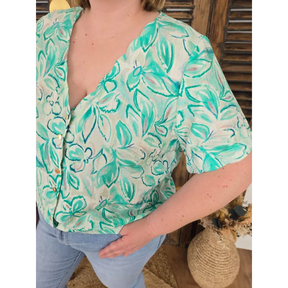 Blouse Gisele fleurs vertes