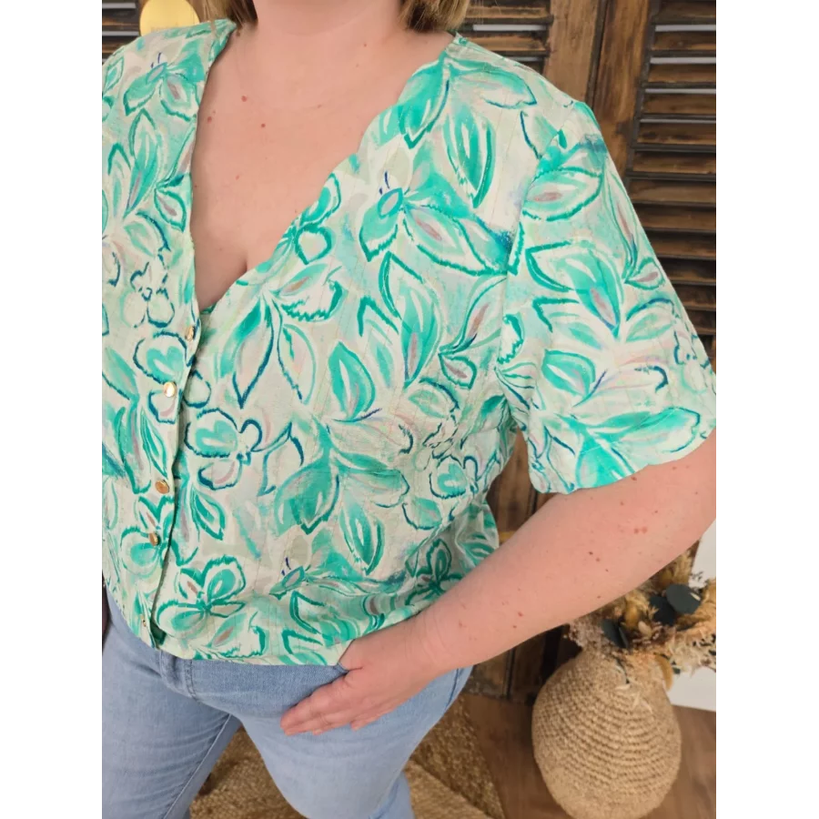 Blouse Gisele fleurs vertes