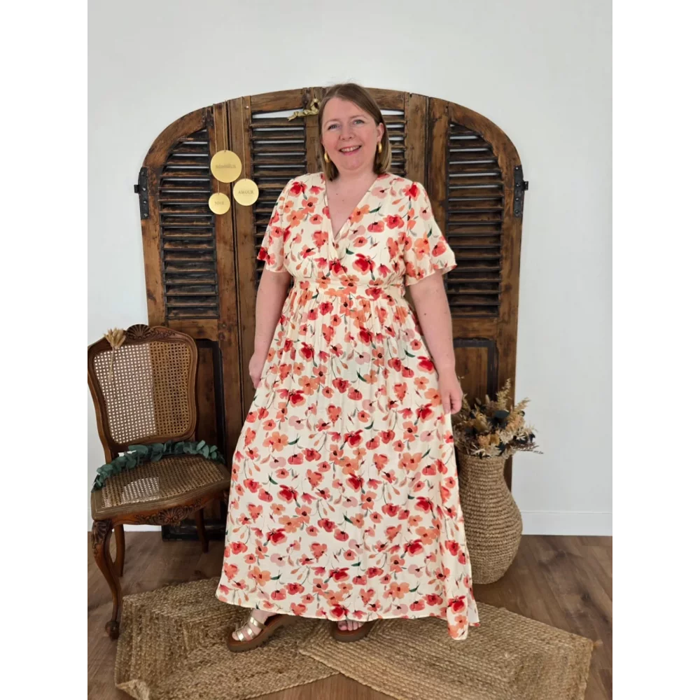 Robe longue Oceane fleurs rose