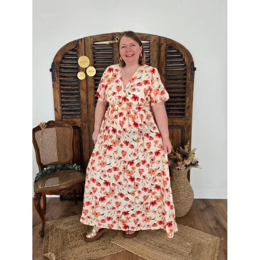 Robe longue Oceane fleurs rose