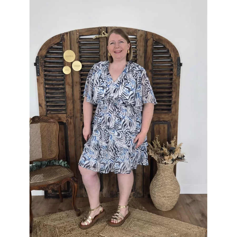 Robe Ines voile motif bleu