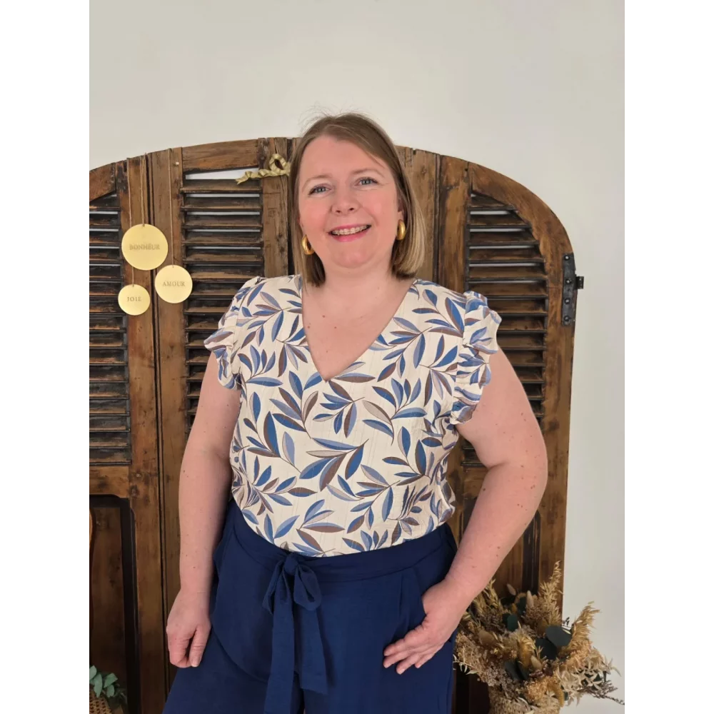 Blouse Meline feuilles bleu