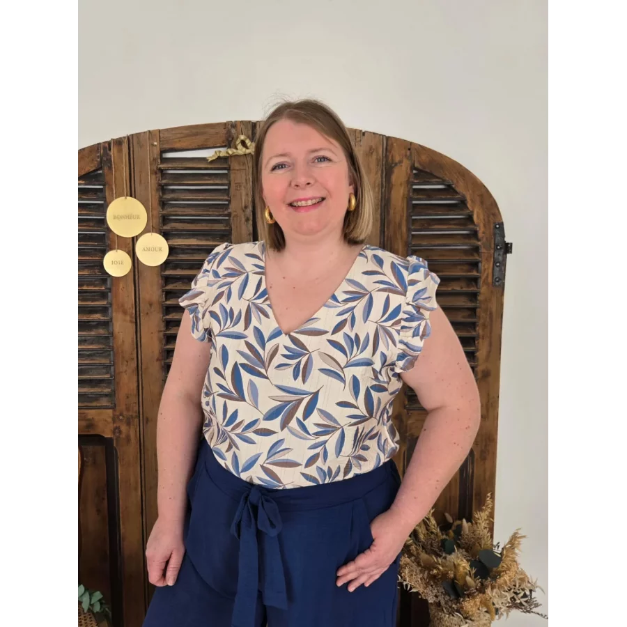 Blouse Meline feuilles bleu