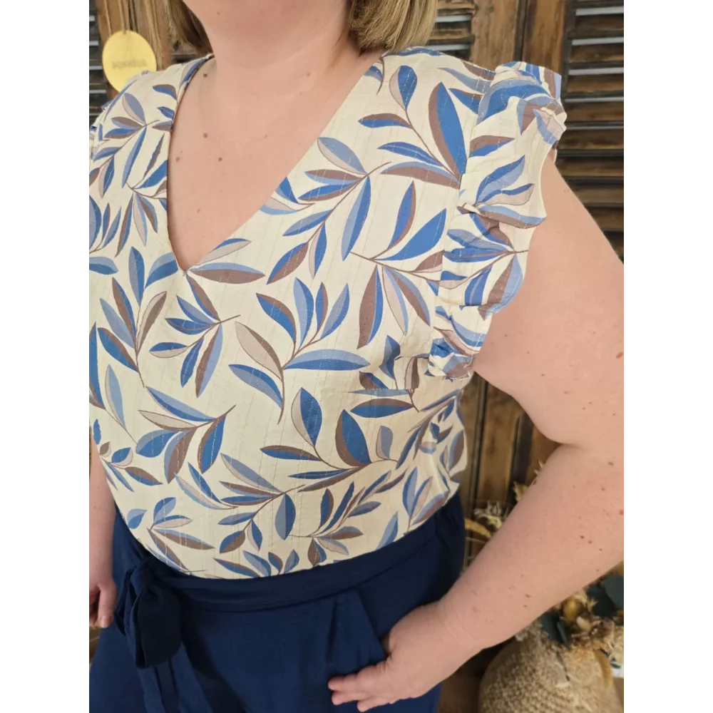Blouse Meline feuilles bleu