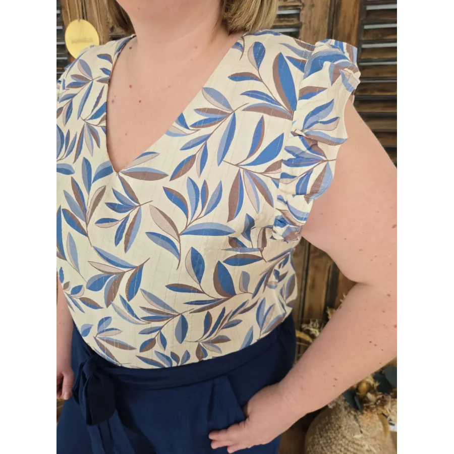 Blouse Meline feuilles bleu