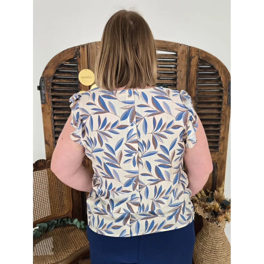 Blouse Meline feuilles bleu