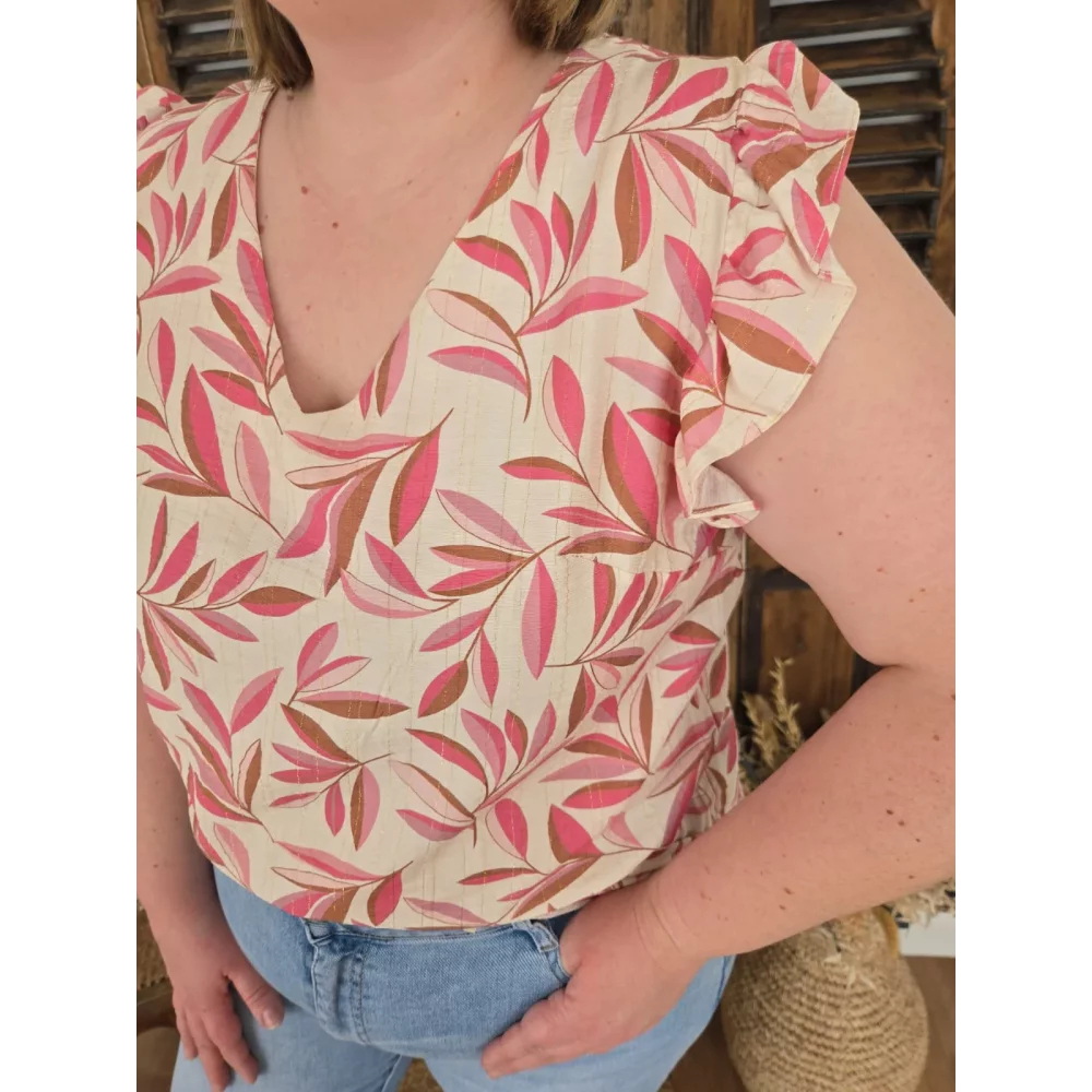 Blouse Meline feuilles rose