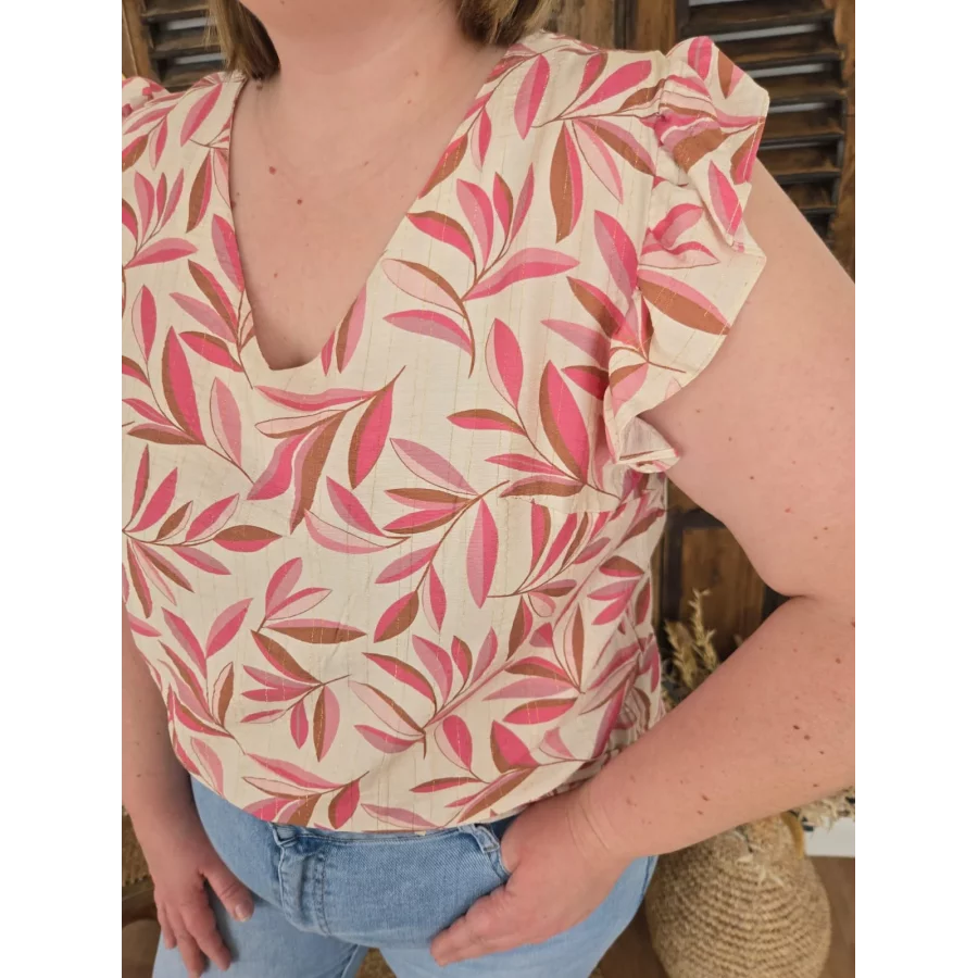 Blouse Meline feuilles rose