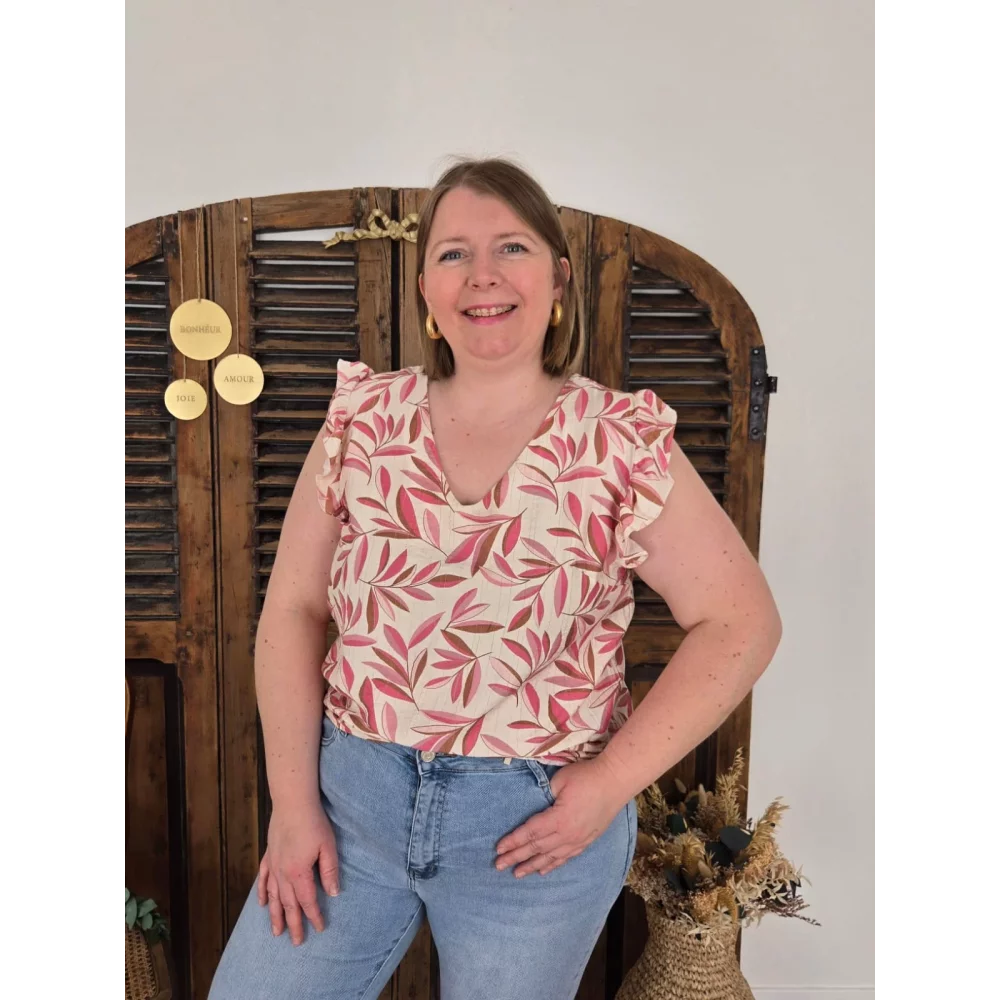 Blouse Meline feuilles rose