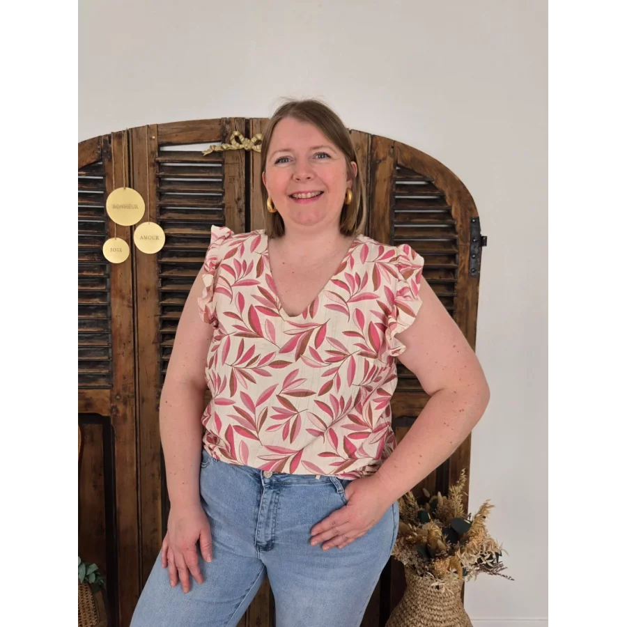 Blouse Meline feuilles rose