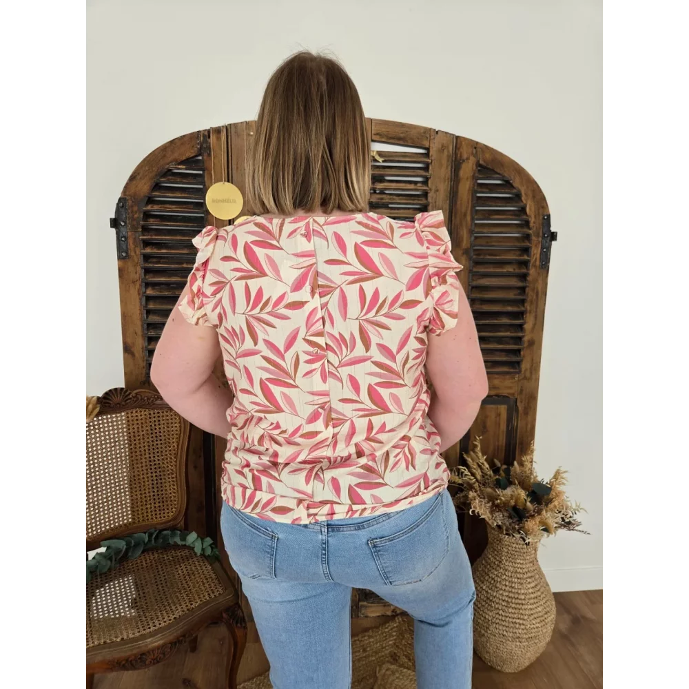Blouse Meline feuilles rose