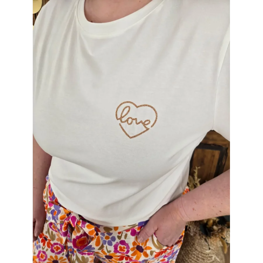 T-shirt blanc coeur Love cuivré