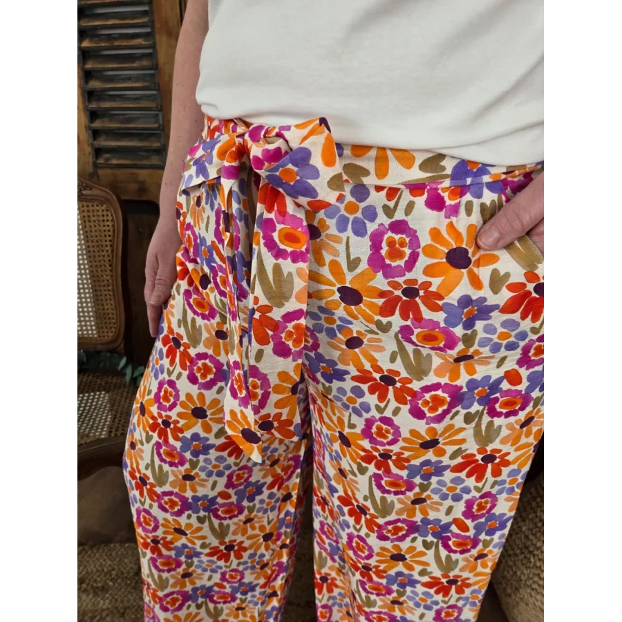 Pantalon Gervais fluide fleurs colorées