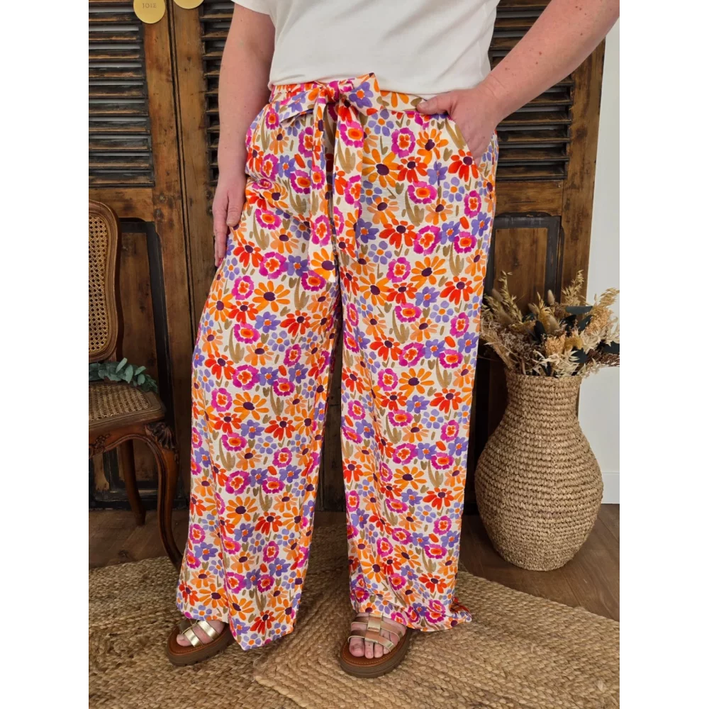 Pantalon Gervais fluide fleurs colorées