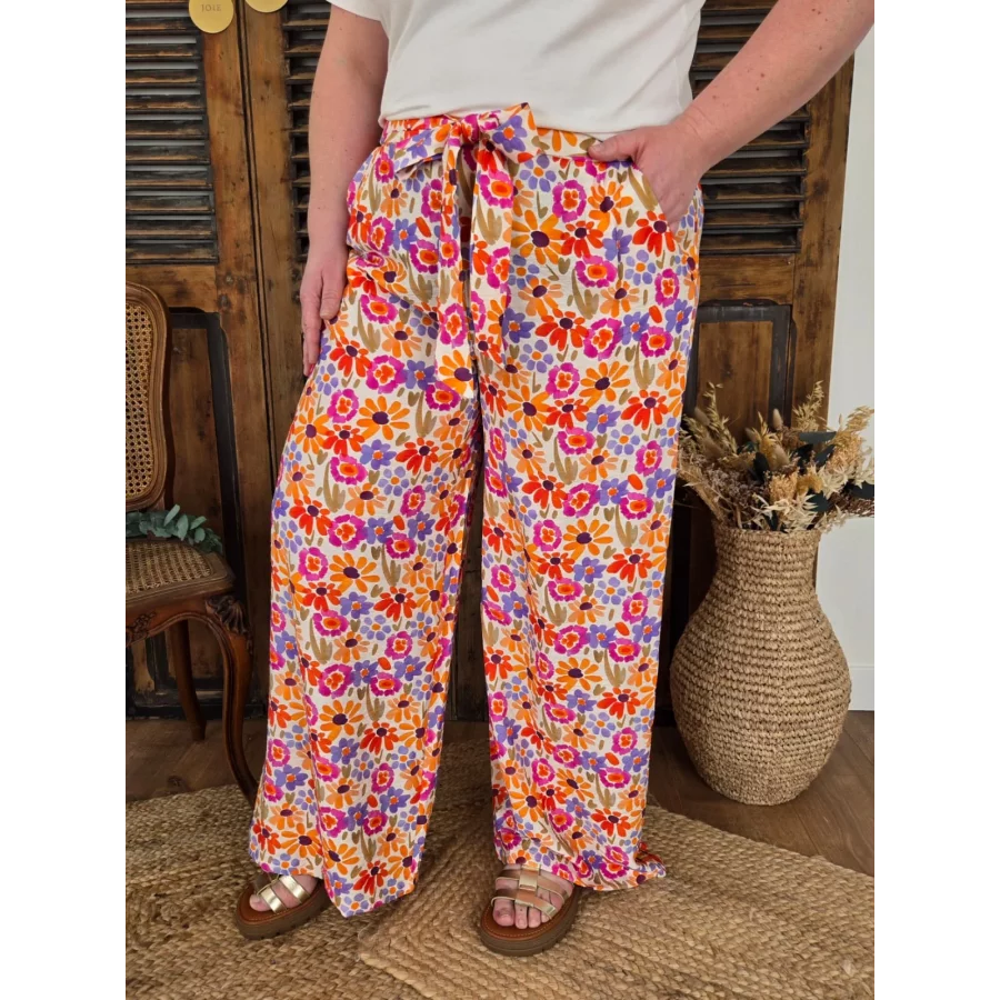 Pantalon Gervais fluide fleurs colorées