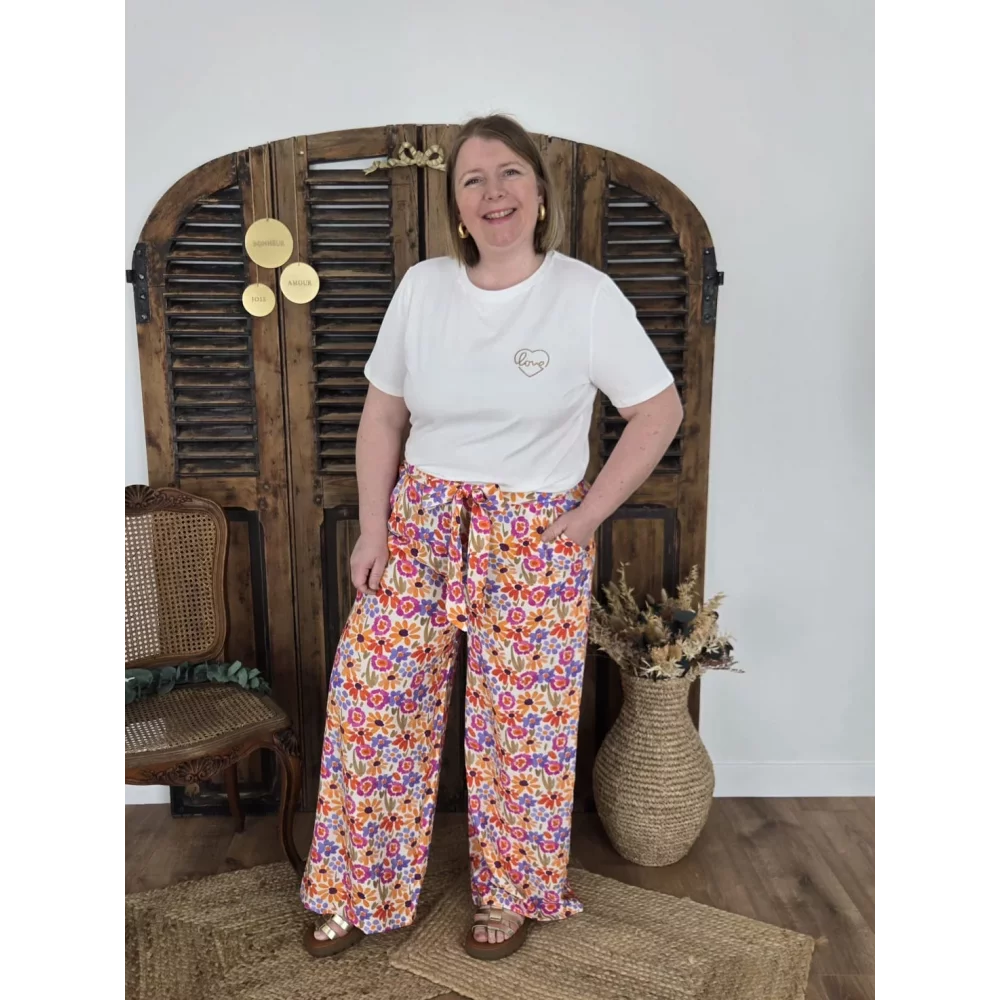 Pantalon Gervais fluide fleurs colorées