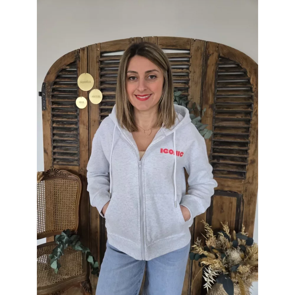 Sweat zip capuche gris ICONIC