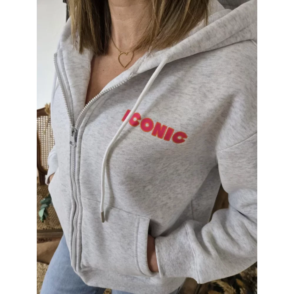 Sweat zip capuche gris ICONIC