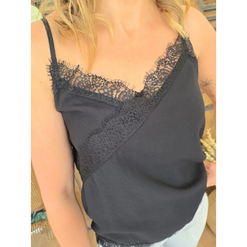 Top bretelles Albert noir dentelle