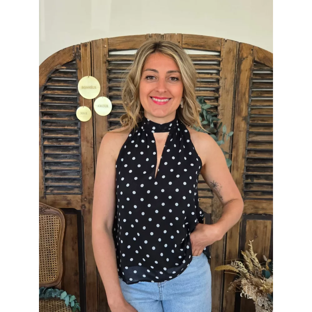 Blouse Adelie voile noir pois blanc