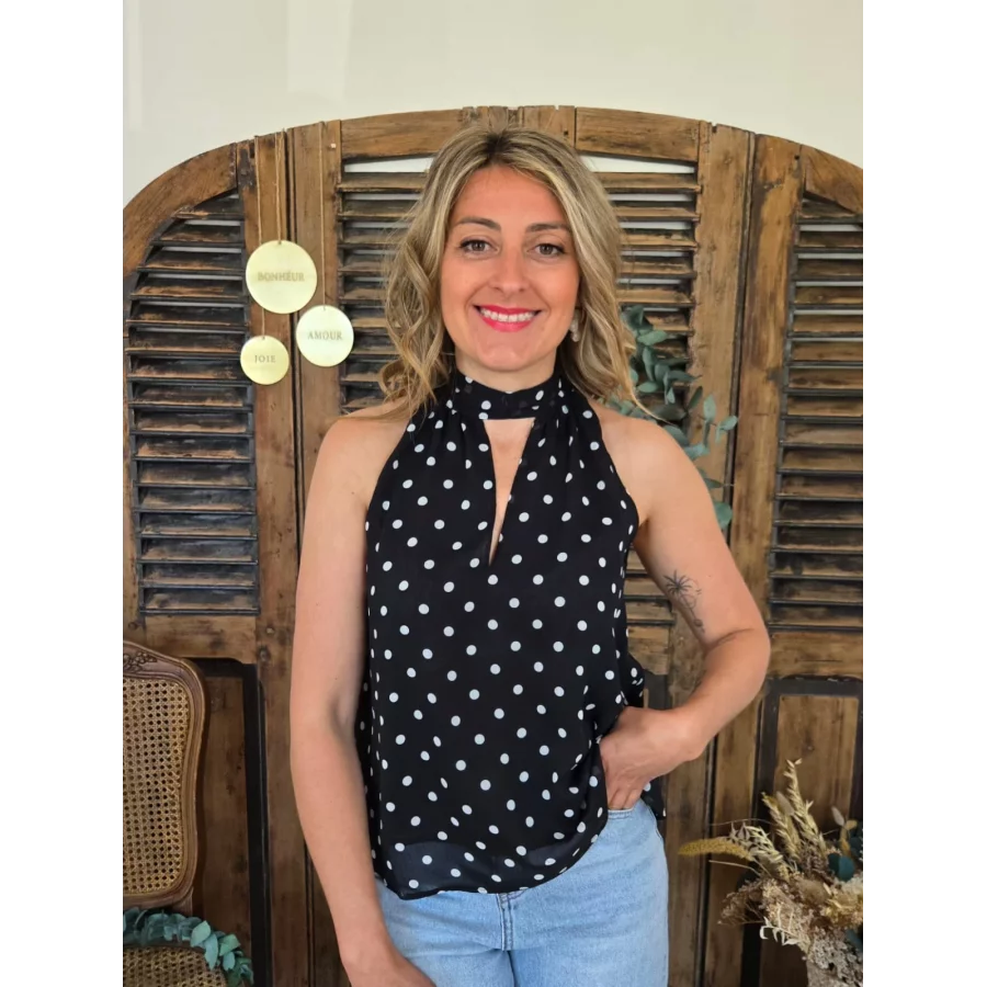 Blouse Adelie voile noir pois blanc