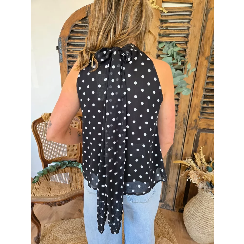 Blouse Adelie voile noir pois blanc