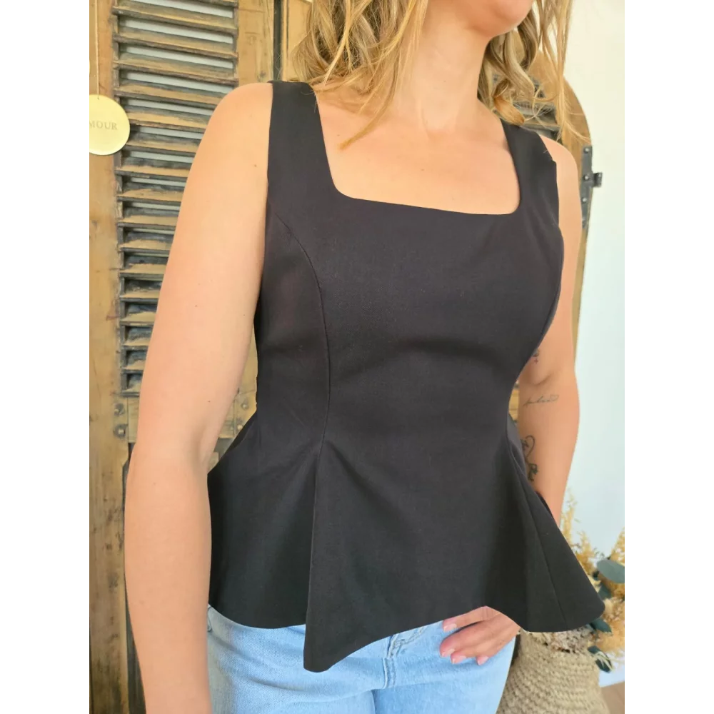 Blouse Romane noir basque dos à nouer