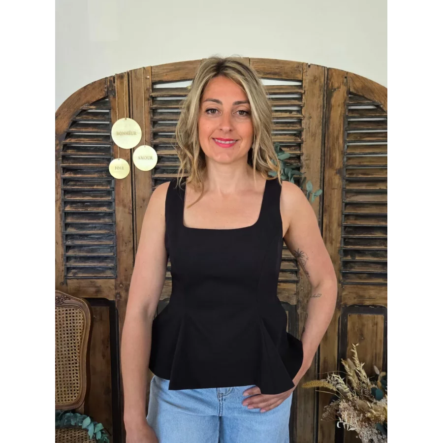 Blouse Romane noir basque dos à nouer