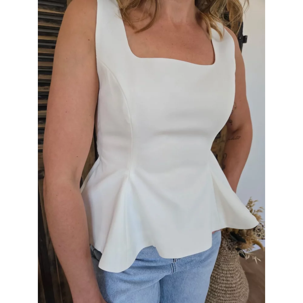 Blouse Romane blanc basque dos à nouer